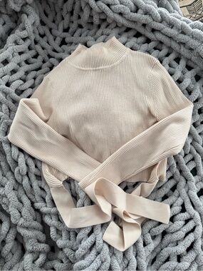 Zara Ribbed Mock Neck Tie-Back Sweater